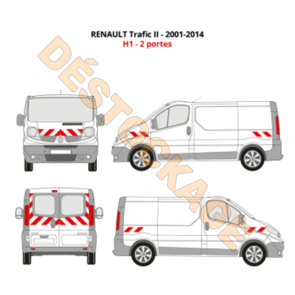 Kit de balisage rouge et blanc - Renault Trafic II Phase 1/2 2001-2014 H1 Classe B Kit de balisage rouge et blanc - Renault Trafic II Phase 1/2 2001-2014 H1 Classe B
