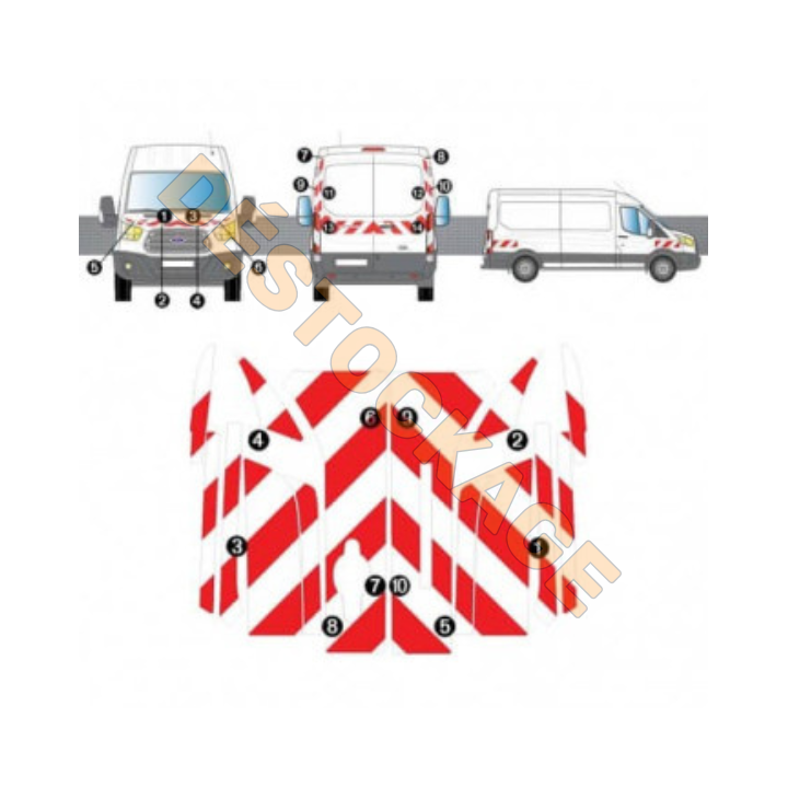 Rot-weißes Markierungskit Ford Transit H2/H3 2014+ Klasse B