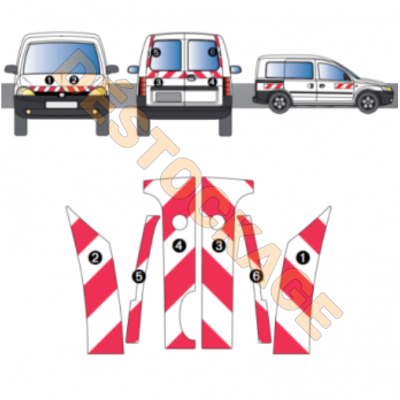 Kit de balisage rouge et blanc pour Opel Combo 2002-2011 Classe A Kit de balisage rouge et blanc pour Opel Combo 2002-2011 Classe A