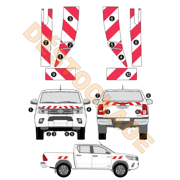 Markierungskit - Toyota Hilux - 2016-2020 selbstklebende reflektierende 3M-Streifen
