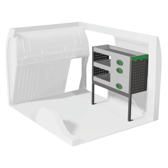 Aménagement pour Fiat Fiorino droit avec tiroirs vue de face Aménagement pour Fiat Fiorino droit avec tiroirs vue de face