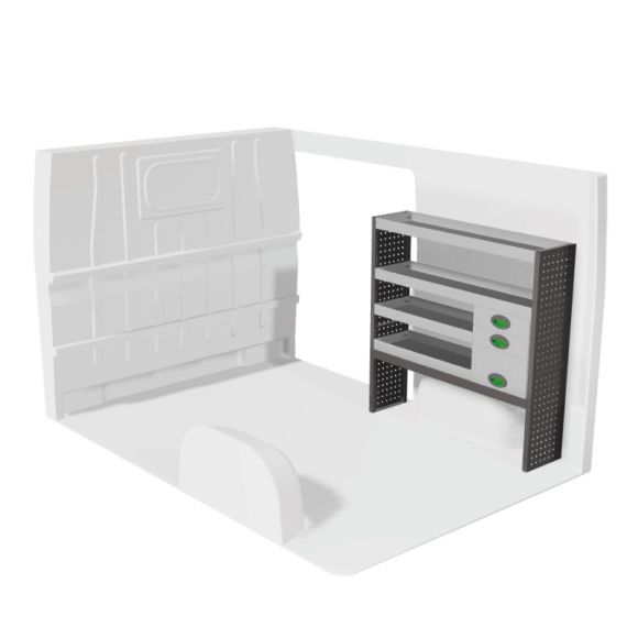 Aménagement pour Citroen Jumper 2006+ droit avec tiroirs vue de face Aménagement pour Citroen Jumper 2006+ droit avec tiroirs vue de face