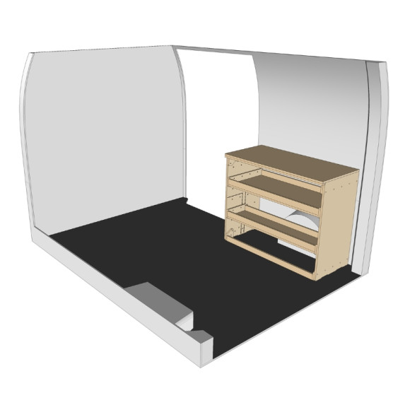 Rohholzregal mit Werkbank Frontansicht Volkswagen Crafter 2006-2016
