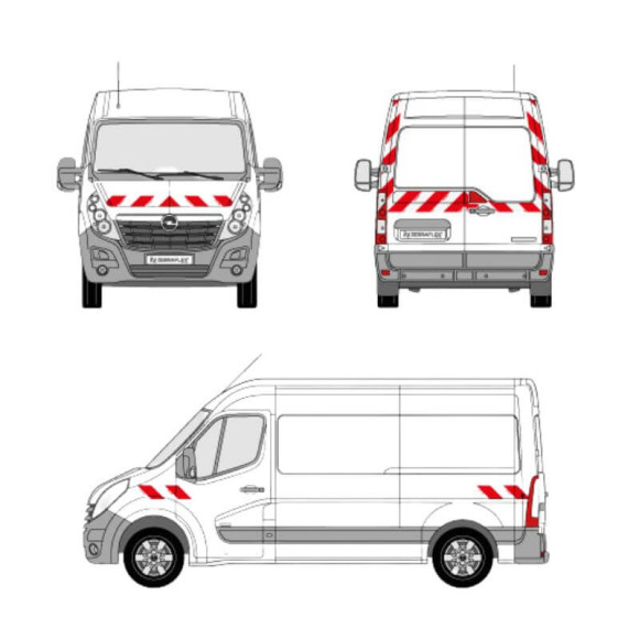 Markierungskit - Opel Movano Flügeltüren. Vorgeschnittene, aufklebbare Streifen Markierungskit - Opel Movano Flügeltüren. Vorgeschnittene, aufklebbare Streifen