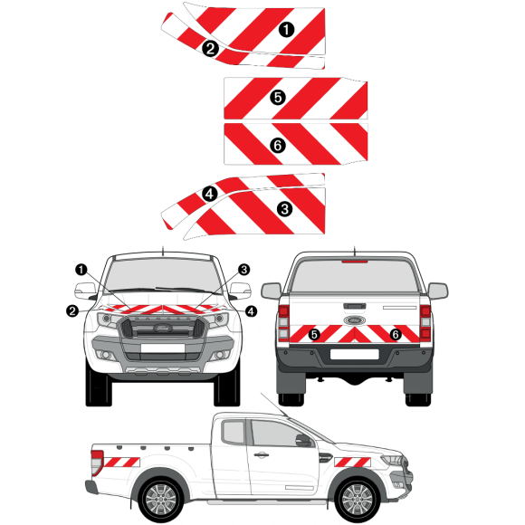 Kit de balisage - Ford Ranger PICK-UP - bande réfléchissantes autocollantes 3M Kit de balisage - Ford Ranger PICK-UP - bande réfléchissantes autocollantes 3M