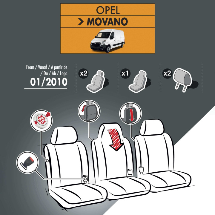 Stoffsitzbezüge für Opel Movano 2010-2021 - mit Ablage