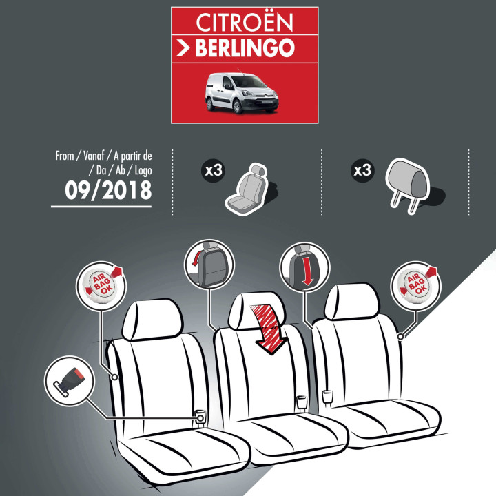 Housses de siège en simili cuir -  Citroen Berlingo Van 2018+