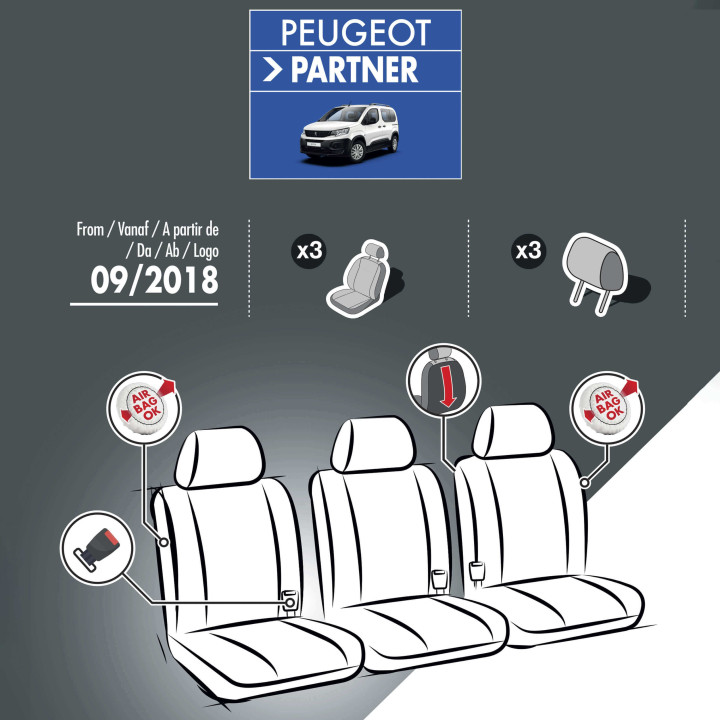 Housses de siège en simili cuir -  Peugeot Partner 2018+