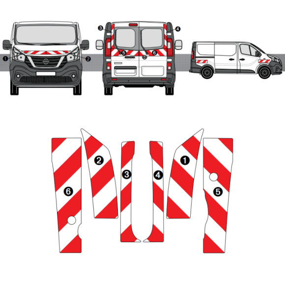 Kit de balisage - Nissan NV300 portes battantes. Bandes adhésives 3M pré-découpés prêtes à poser Kit de balisage - Nissan NV300 portes battantes. Bandes adhésives 3M pré-découpés prêtes à poser