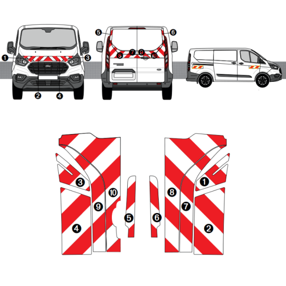 Kit de balisage - Ford Transit Custom portes battantes. Bandes adhésives 3M pré-découpés prêtes à poser Kit de balisage - Ford Transit Custom portes battantes. Bandes adhésives 3M pré-découpés prêtes à poser