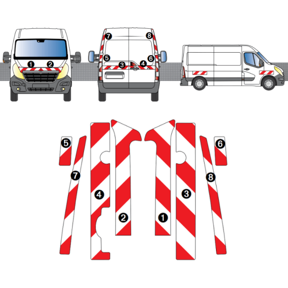 Kit de balisage - Opel Movano 2010-2021 portes battantes. Bandes adhésives 3M pré-découpés prêtes à poser
