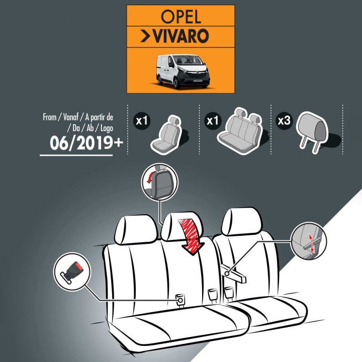 Sitzbezüge aus Stoff für Opel Vivaro 2019+ - mit Armlehnen