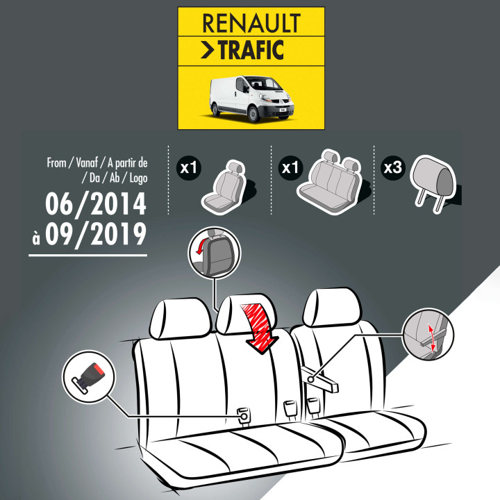 Housses de siège en simili cuir en simili cuir pour Renault Trafic 2014+